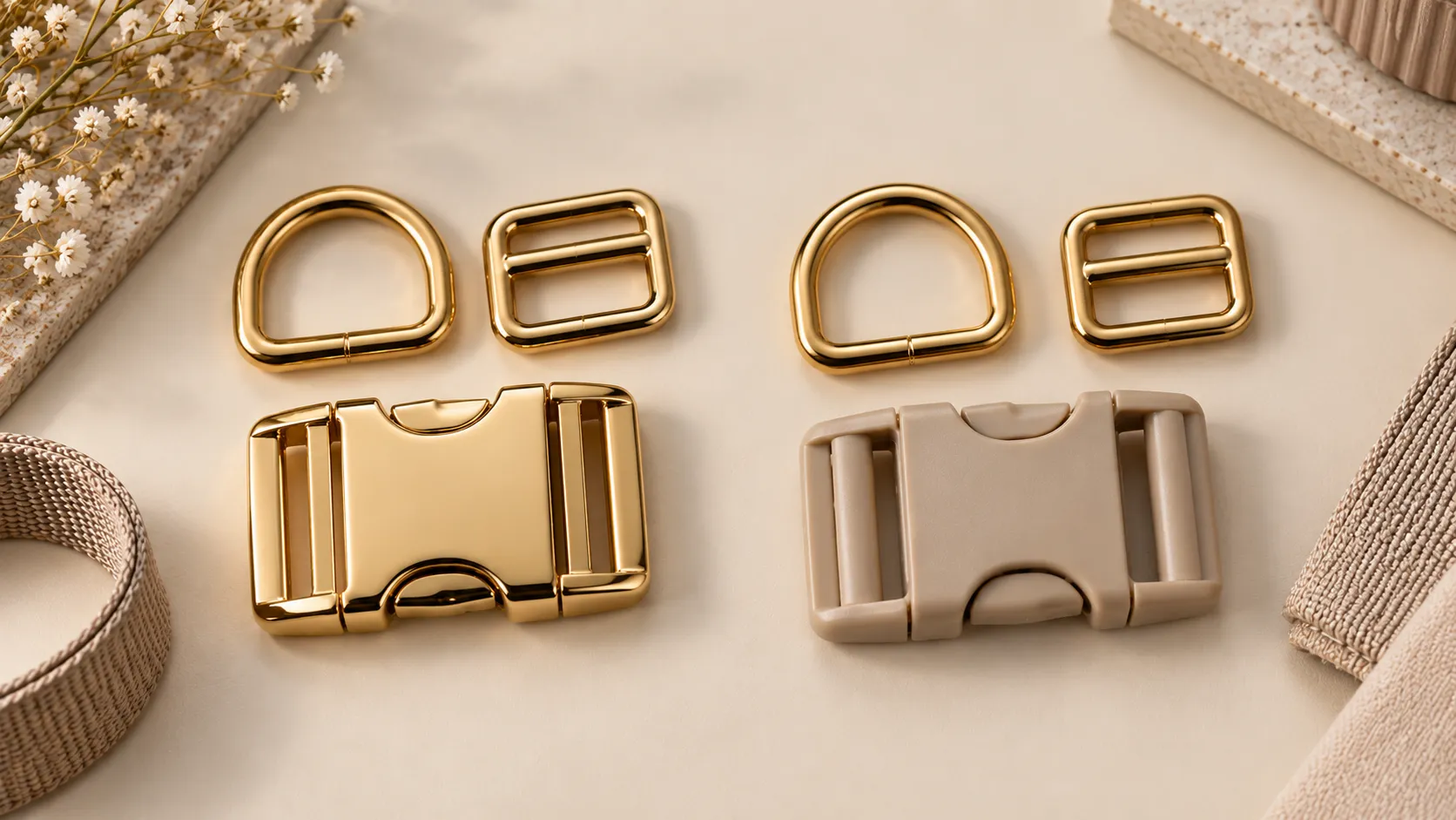 Metal vs plastic dog harness buckles with metal D-rings and adjusters